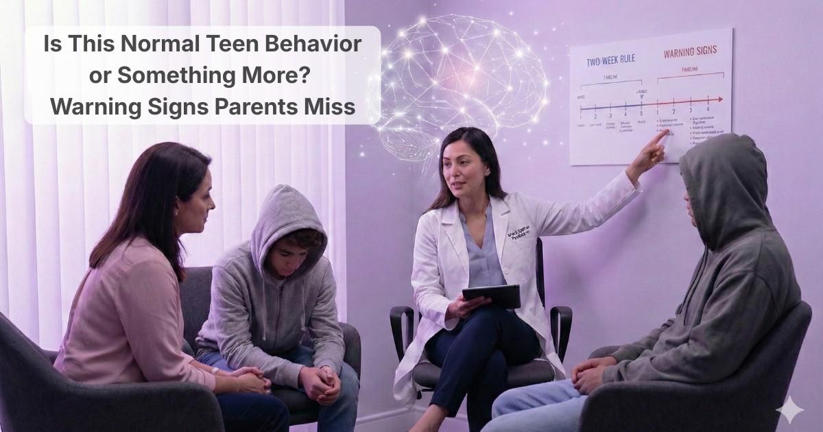 Teen depression warning signs consultation with psychiatrist and concerned parent – normal teen behavior vs clinical depression